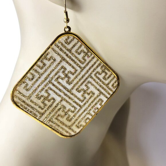 Gold Square Hook Earrings - Picture 1 of 4